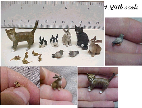 hand carved wood custom dollhouse half scale animals