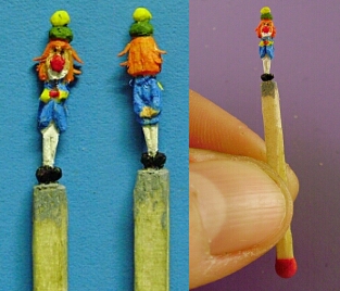hand carved clown match stick