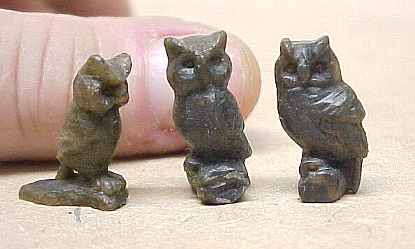 hand carved miniature stone owls