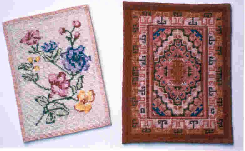 miniature counted cross stitched rugs